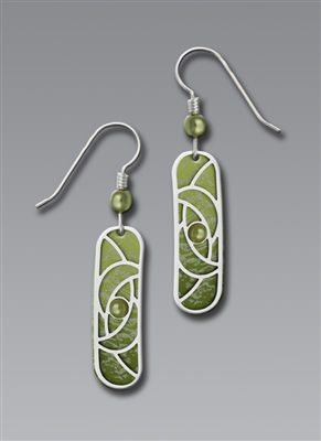 Adajio Earrings-Green with Silver Tone Overlay Column