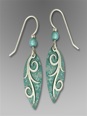 Adajio Earrings - Dusty Aqua Oval with Shiny Silver Tone Tendrils Overlay