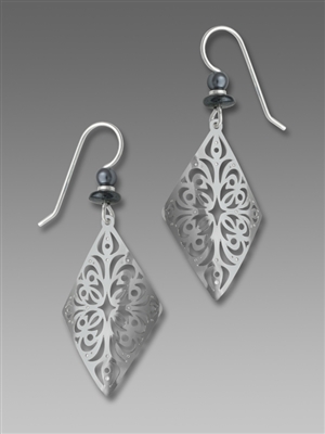 Adajio Earrings - Shiny Silver Tone Diamond Shape Filigree