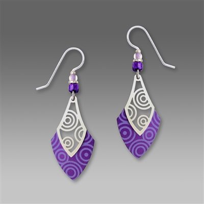 Adajio Earrings - Purple Open Spade Drop with Shiny Silver Tone Filigree & Beads