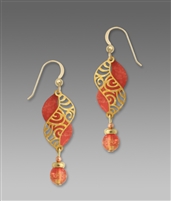 Adajio Earrings - Autumn Orange & Gold Double Helix with Bead Drop