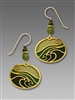 Adajio Earrings - Moss Green with Gold Tone Plate Waves Overlay