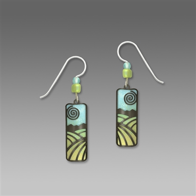 Adajio Earrings - Light Blue & Green Column with Hematite Landscape Overlay