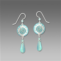 Adajio Earrings-Sky Blue Disc Sunburst  with Imitation Rhodium Sun & Bead Drop