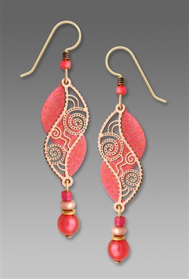 Adajio Earrings - Coral & Shimmering Peach Filigree Double Helix