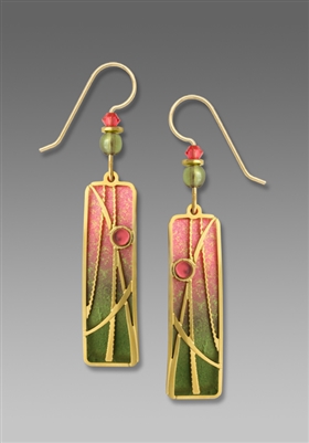 Adajio Earrings - Olive & Sunset Pink Column with 'Reeds' Overlay