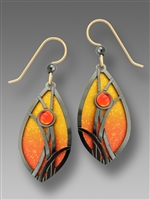 Adajio Earrings - Flame Orange & Gold Almond Shape with Hematite Grasses & Bead