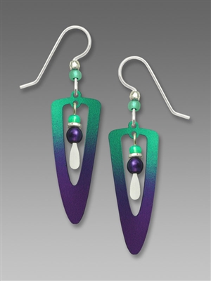 Adajio Earrings - Iridescent Teal & Violet Open Trowel Drop with Beads