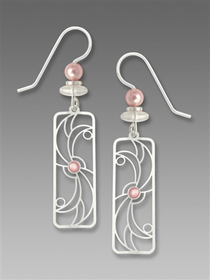 Adajio Earrings - Shiny Silver Tone Windmill Pattern with Pink Cabochon