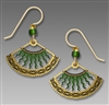 Adajio Earrings - Green & Gold Fan with Curved Bolts