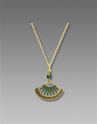 Adajio Necklace - Green & Gold Fan with Curved Bolts