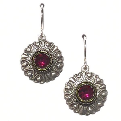 Firefly Earrings-Round with Heart Imprints-Ruby