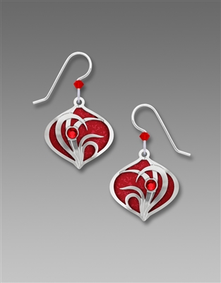 Adajio Earrings - Brilliant Red Teardrop with Shiny Silver Tone Reeds Overlay