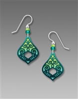 Adajio Earrings - Spring Green & Aqua Victorian Teardrop with Filigree Overlay