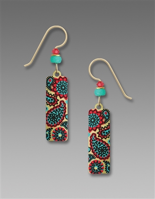 Adajio Earrings - Brushed Gold tone Column with Coral & Turquoise Paisley Print