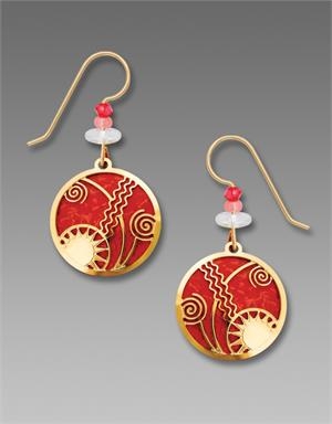Adajio Earrings - Scarlet Disc with Shiny Gold Tone 'Celestial Overlay'