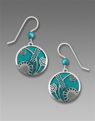 Adajio Earrings - Sparkling Turquoise Disc with Shiny Silver 'Celestial Overlay'