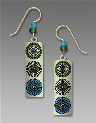 Adajio Earrings - Light Bronze Column with Etched Blue & Green Circles