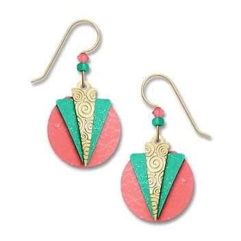 Adajio Earrings- Aqua & Gold Triangles over Peach Disc