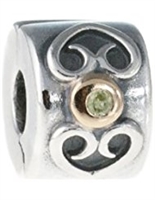 Authentic Pandora Peridot w/14k Gold Accents Clip Bead-RETIRED