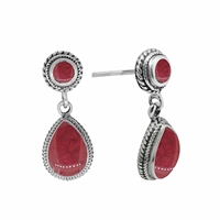 Sterling Silver Post Dangle Earrings: Red Coral