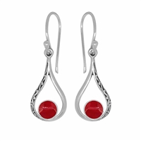 Sterling Silver Dangle Earrings: Red Coral