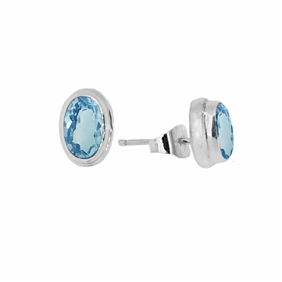 Sterling Silver Post Earring- Blue Topaz