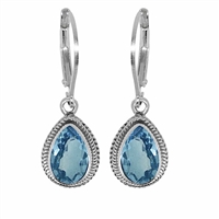 Sterling Silver Leverback Earrings- Blue Topaz