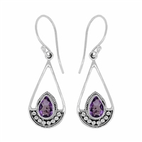 Sterling Silver Dangle Earrings-  Amethyst