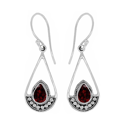 Sterling Silver Dangle Earrings-  Garnet