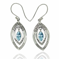 Sterling Silver Dangle Earrings- Blue Topaz