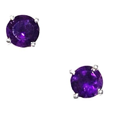 Sterling Silver Post Earrings- Round cut Amethyst