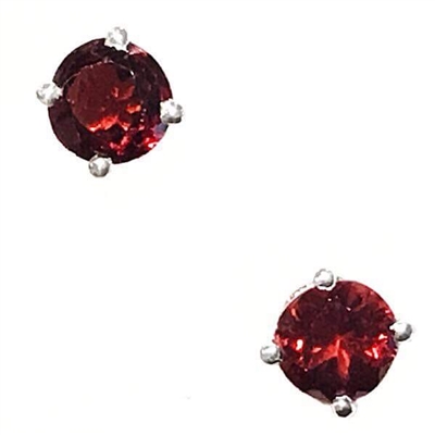 Sterling Silver Post Earrings- Round cut Garnet