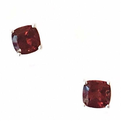 Sterling Silver Post Earrings- Cushion cut Garnet