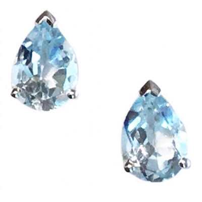 Sterling Silver Post Earrings- Pear cut Blue Topaz