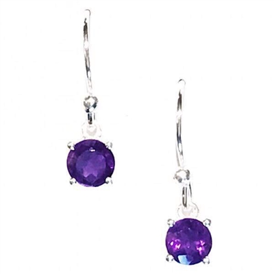 Sterling Silver Dangle Earrings- Round cut Amethyst