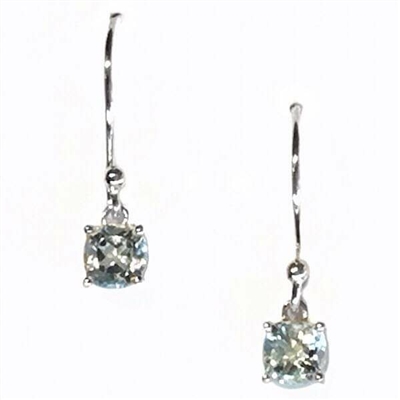 Sterling Silver Dangle Earrings- Cushion cut Blue Topaz