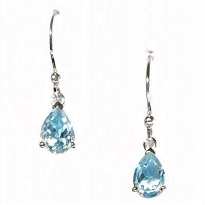 Sterling Silver Dangle Earrings- Pear cut Blue Topaz