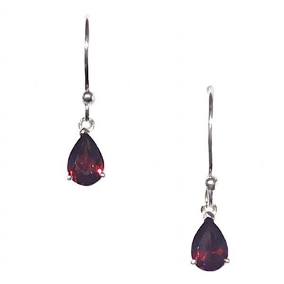 Sterling Silver Dangle Earrings- Pear cut Garnet