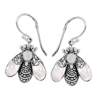 Sterling Silver Bumble Bee Dangle Earrings- Mother of Pearl