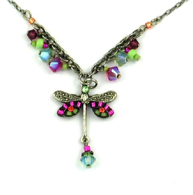 Firefly Necklace-Dragonfly Simple Small Necklace with Dangles-Hot Pink