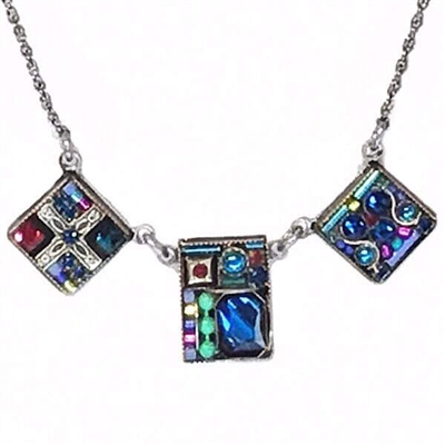 Firefly Necklace-Geometric 3 Square- Bermuda Blue