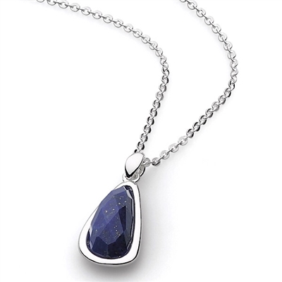 Sterling Silver Pendant -"Pebble" Faceted Lapis