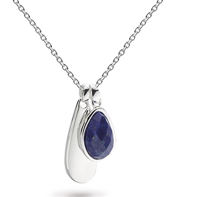 Sterling Silver Pendant -"Pebble" Faceted Lapis