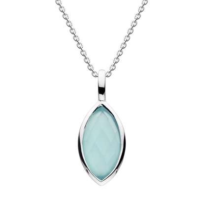 Sterling Silver Pendant- Marquise Cut Blue Chalcedony