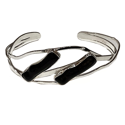 Sterling Silver Cuff Bracelet- Black Onyx