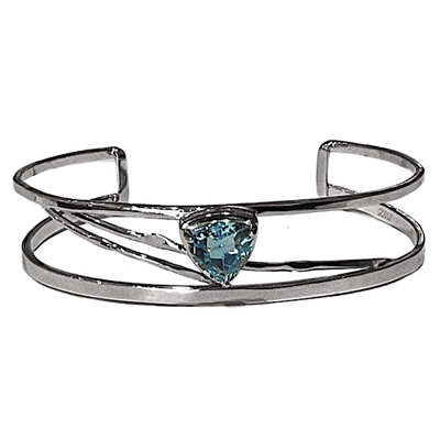 Sterling Silver Cuff Bracelet- Blue Topaz
