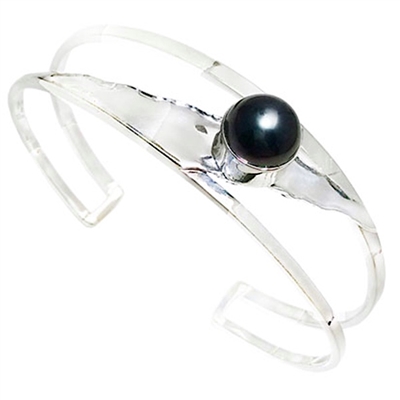 Sterling Silver Cuff Bracelet- Tahitian Pearl