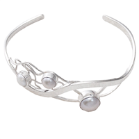 Sterling Silver Cuff Bracelet- White Freshwater Pearl