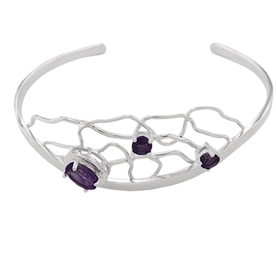 Sterling Silver Cuff Bracelet- Amethyst